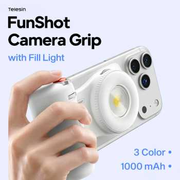 TELESIN FunShot Magnetic Camera Grip with Fill Light 3 Color 1000mAh - White
