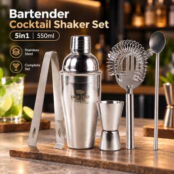 Gambar produk One Two Cups 5in1 Bartender Cobbler Cocktail Shaker Set 550ml - BA017
