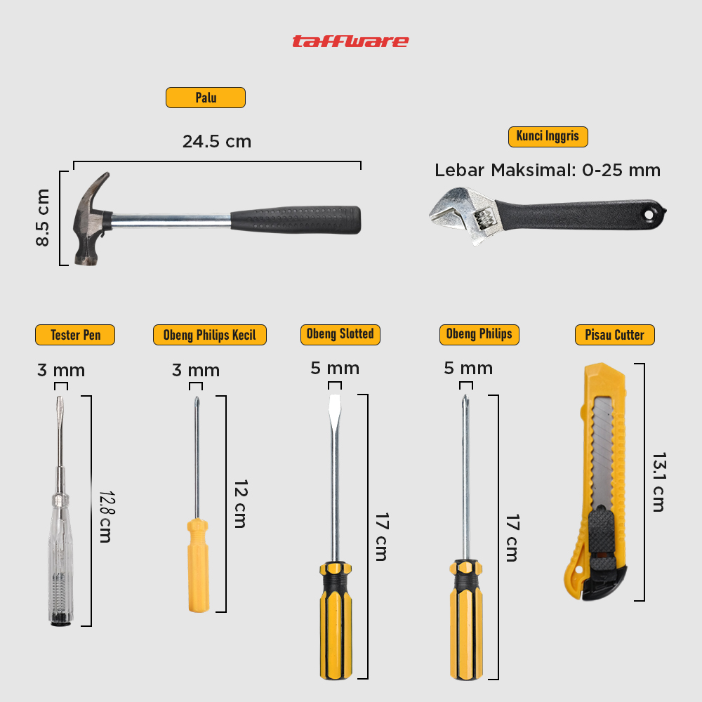 Gambar produk Taffware Alat Set Perkakas Palu Tang Obeng Kunci Pas 15in1 - YL-8016 - 8