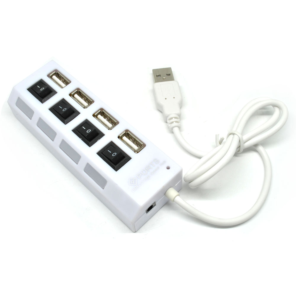HUB USB 2.0 4 Ports With Independent ON OFF Switch UH041 White
