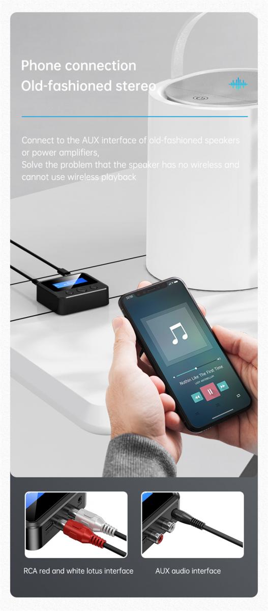 VIKEFON Wireless Bluetooth Audio Transmitter Receiver 5.0 AUX 3.5mm